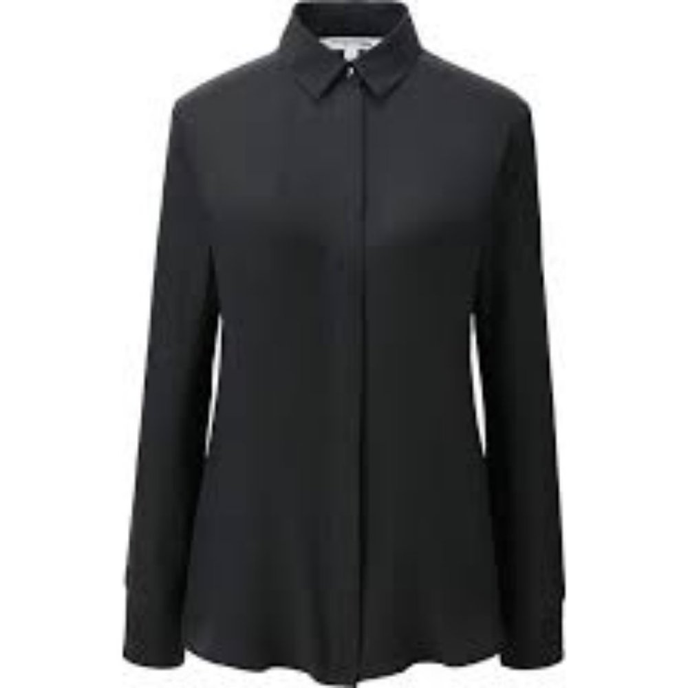 Uniqlo long sleeve hidden button down black silk blouse - PHOTOS COMING SOON